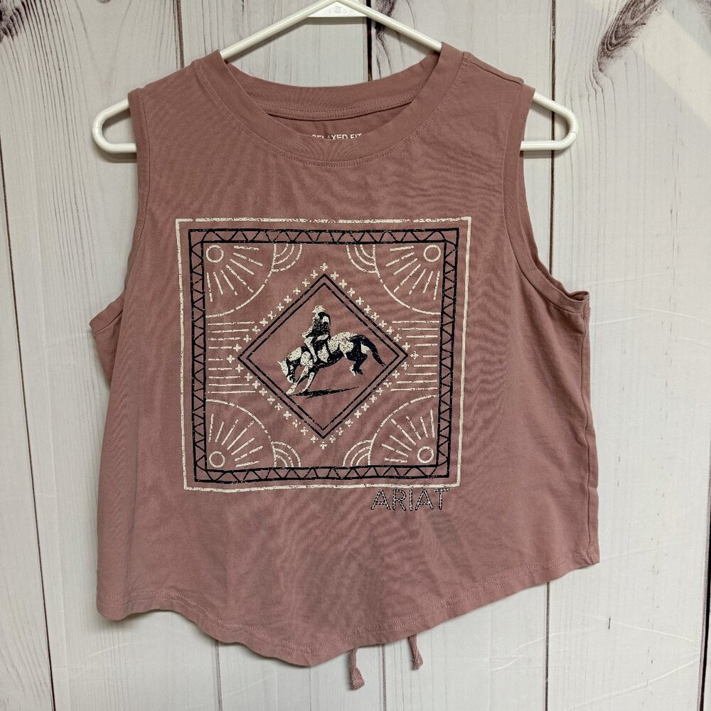 Ariat Tie Me Tank Top Relaxed Fit Medium Woodrose Pink‎ EUC